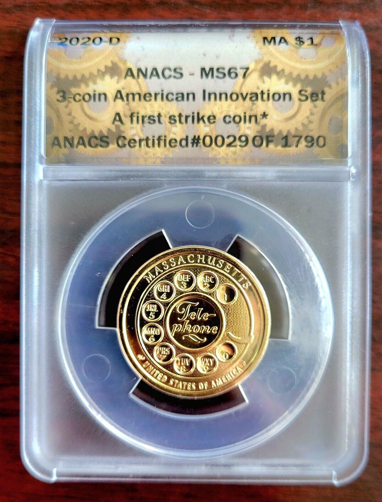 2020 D American Innovation Dollar  Massachusetts MS67 ANACS First Strike Phone