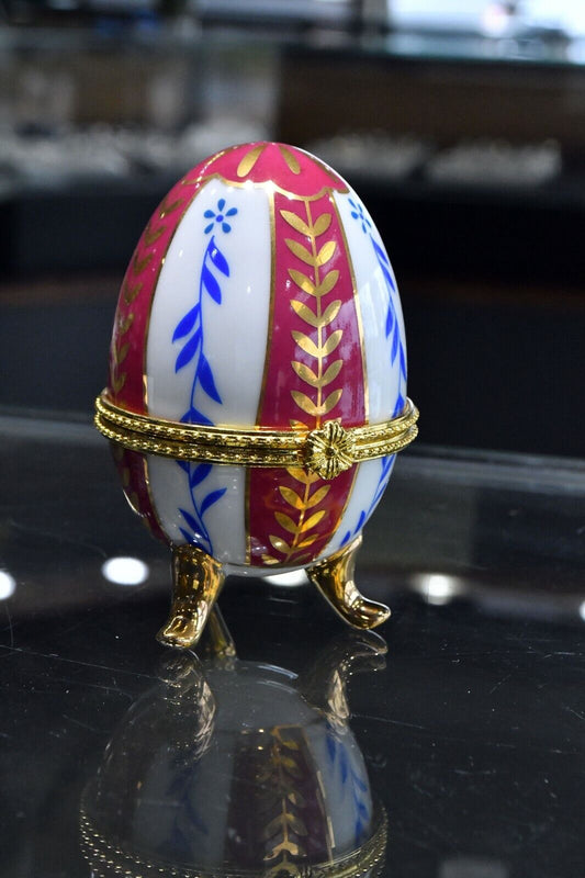 Classic Collectable Porcelain Hand Painted Egg Jewelry Box with Original Box