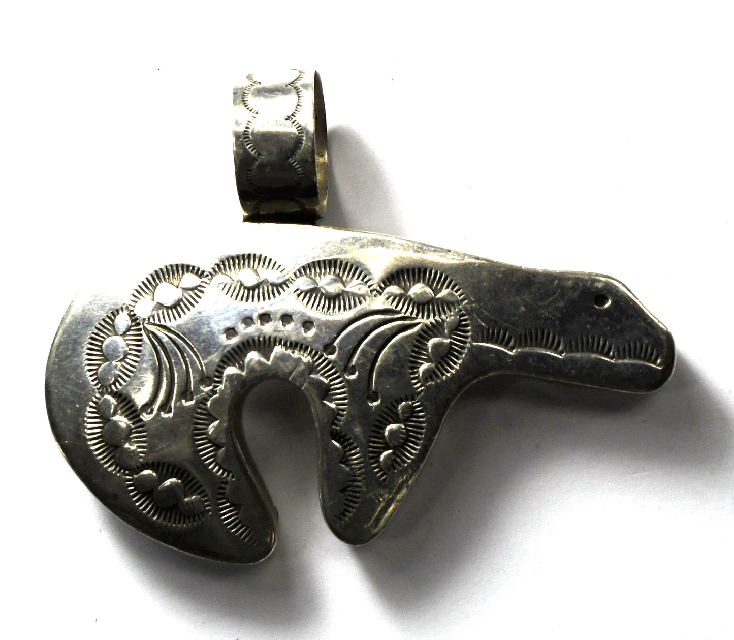 Sterling Silver T Morgan Etched Rays Bear Pendant 2-7/8" x 2-1/4"