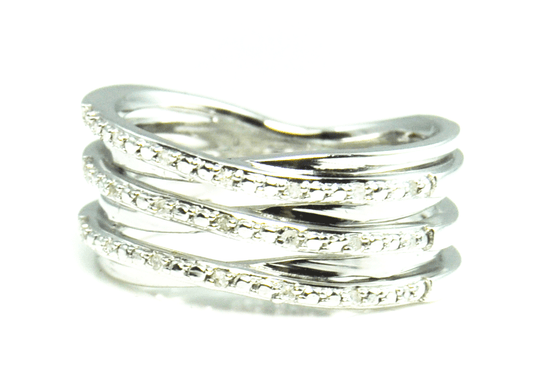 Sterling Silver SUN Diamond 6 Split Band Ring 9mm Size 7
