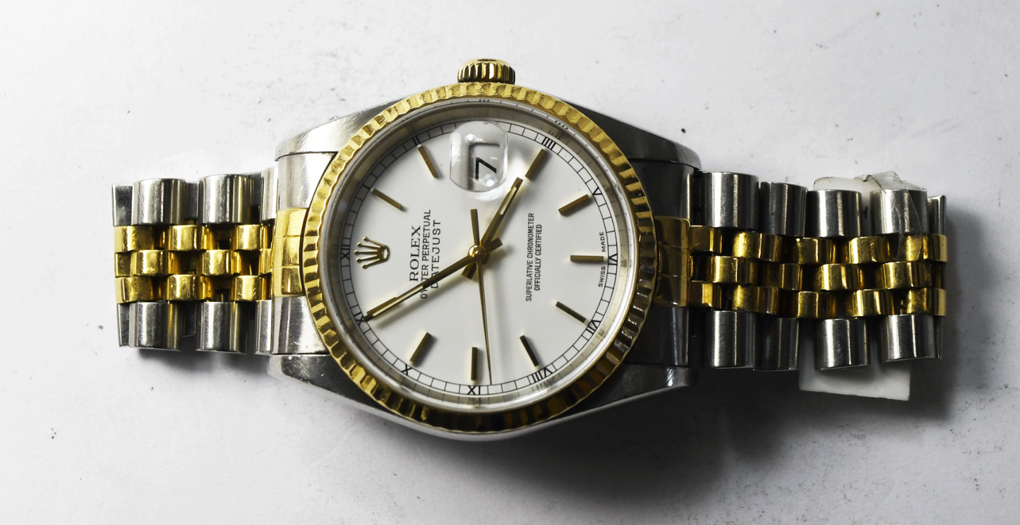 2001 Men's Rolex Datejust 16233 White Stick Dial 36mm 18k Jubilee Band 3135