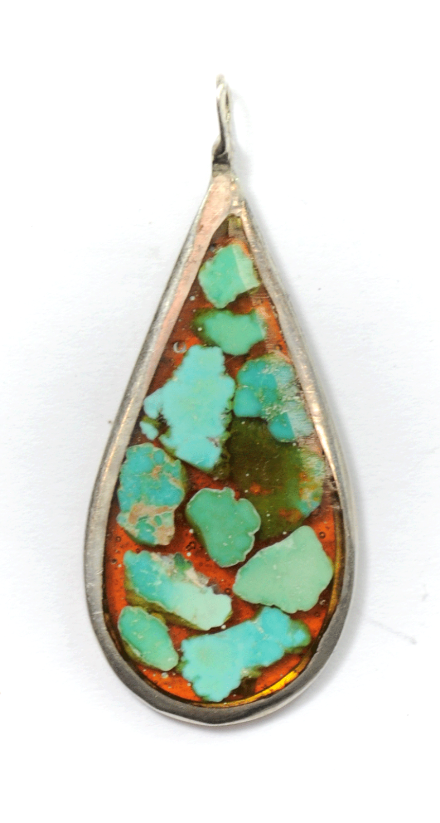 Sterling Silver Turquoise Chunk Inlay Teardrop Pendant 18mm x 42mm