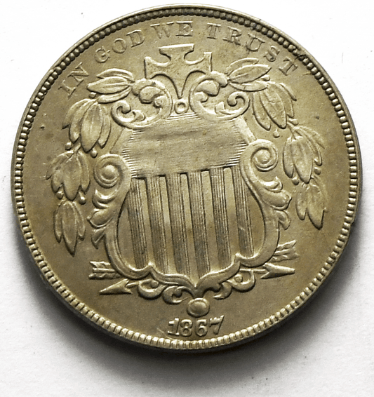 1867 Rays 5c Shield Nickel Five Cents US Coin AU