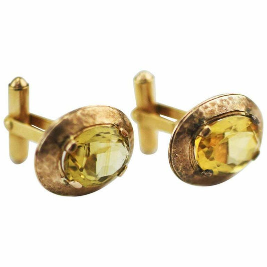 Vintage 10 Karat Yellow Gold Cufflinks with Natural Yellow Citrine Stones