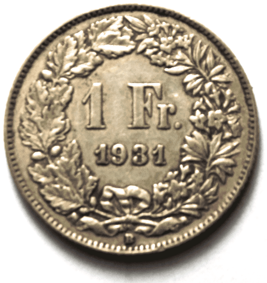 1931 B Switzerland One Franc KM# 24 Silver Coin
