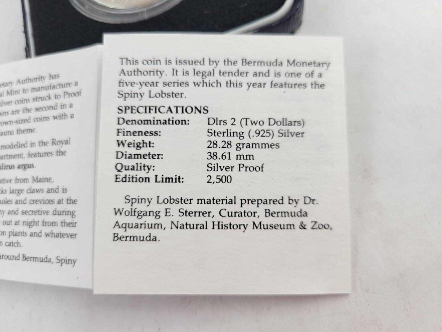 1991 Bermuda Lobster Silver Proof Two Dollar Royal Mint Boxed w/Cert