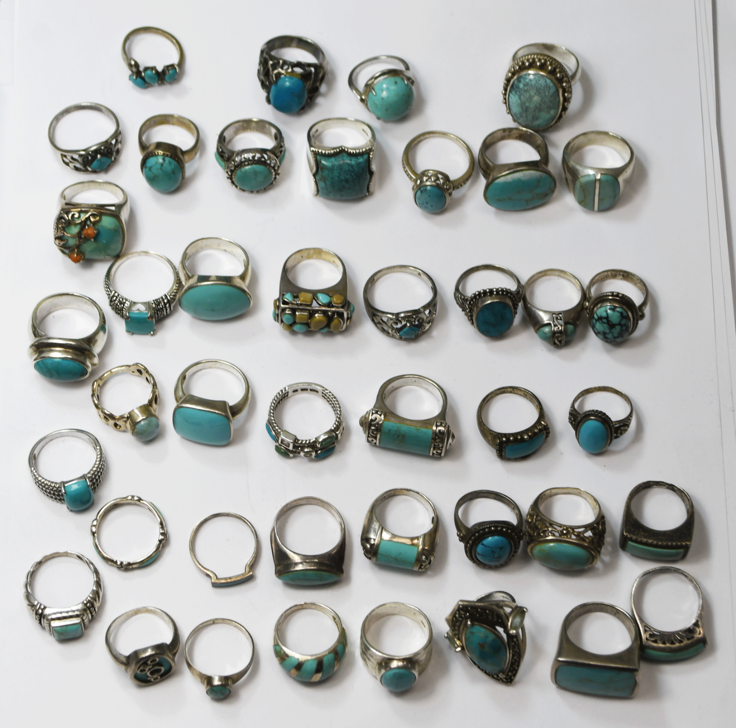 Lot of 42 Sterling Silver Rings Faux Turquoise Dyed Howlite  303g
