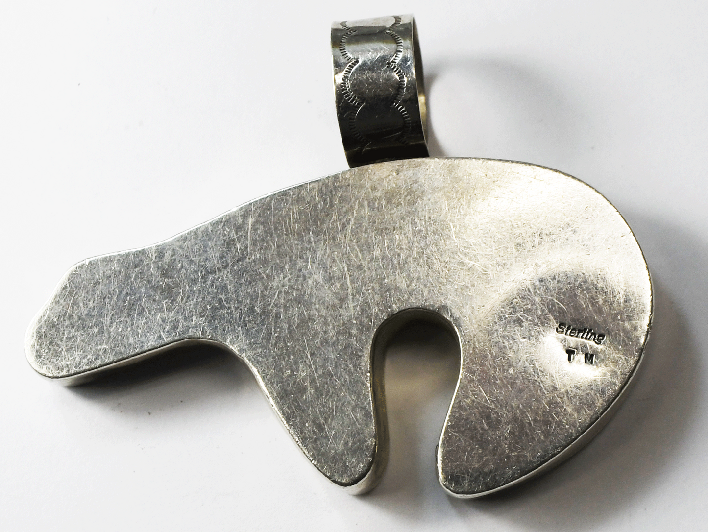 Sterling Silver T Morgan Etched Rays Bear Pendant 2-7/8" x 2-1/4"