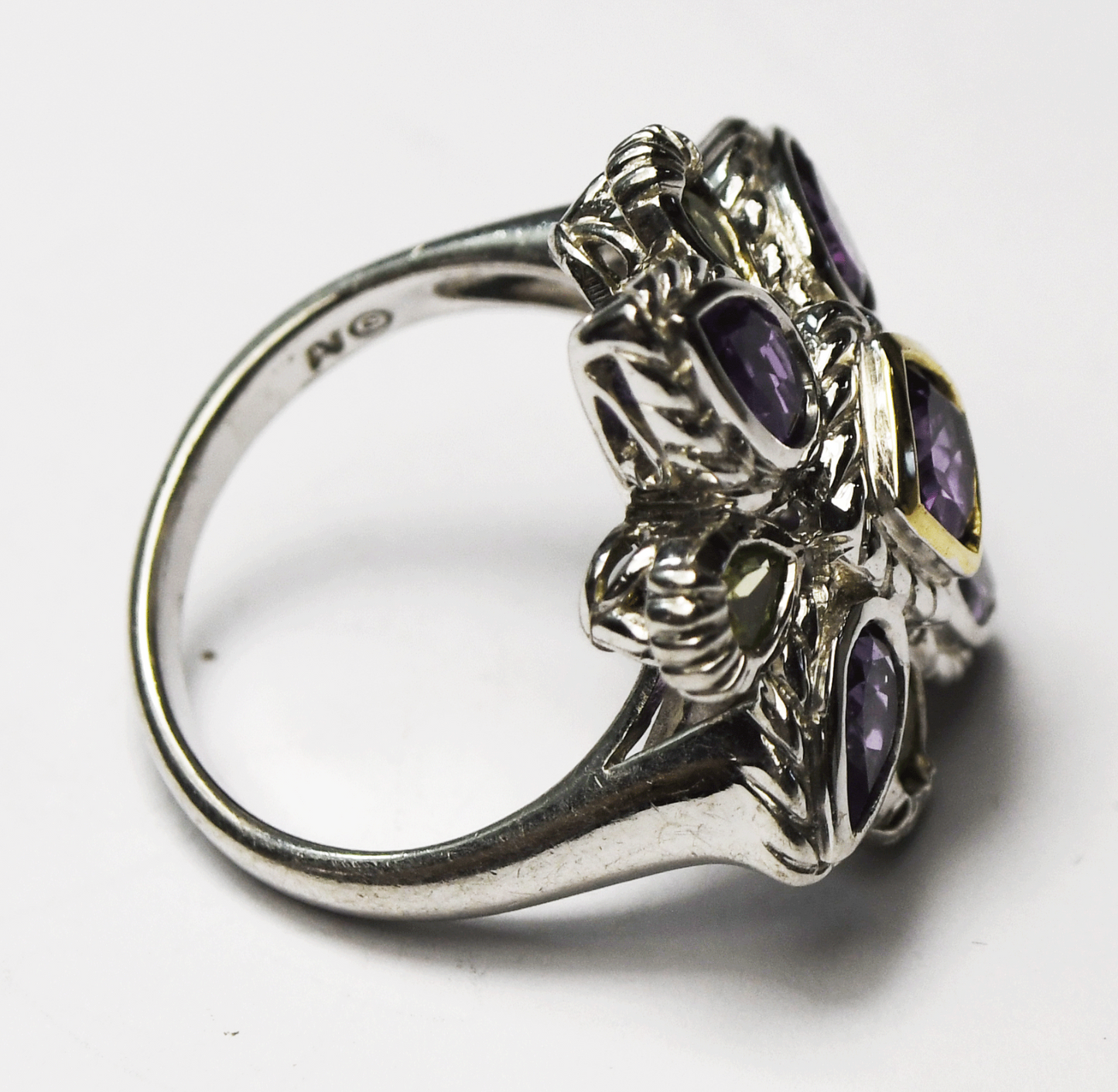 Sterling Silver Alwand Vahan Amethyst Peridot Snowflake Ring 24mm Size 7-1/4