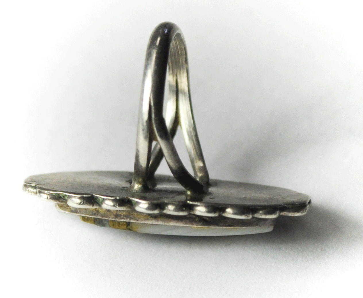 Sterling Silver MOP Turquoise Gold Inlay Ring 9 P Halo 18mm Size 5