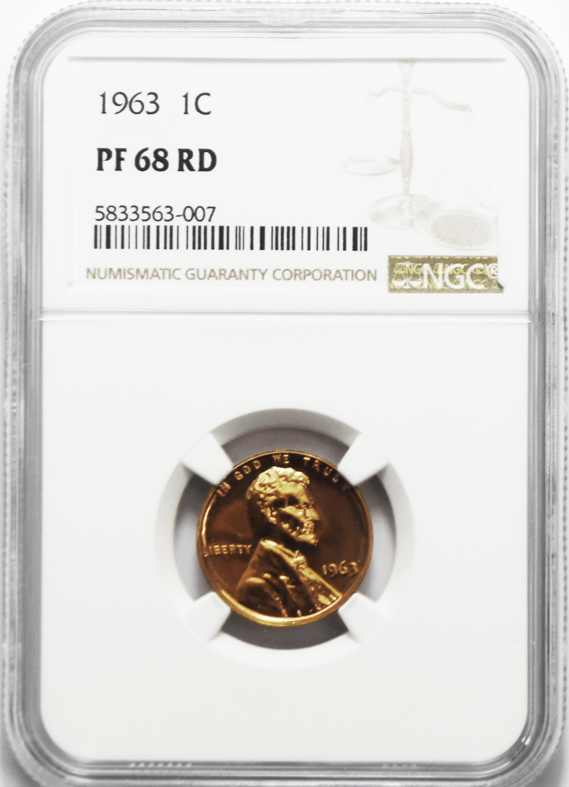 1963 1c Proof Lincoln Memorial Cent One Penny NGC PF68 RD Gem Uncirculated