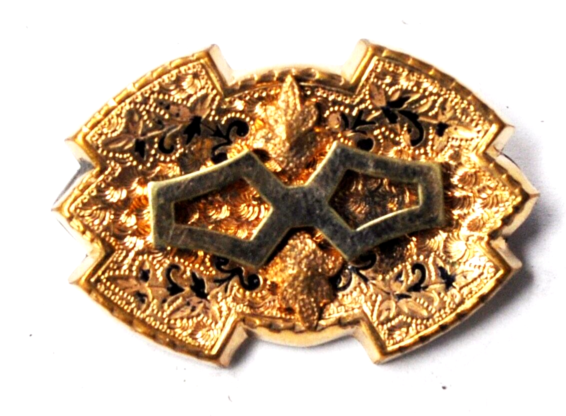 Gold Filled Edwardian Brooch Pin 34mm x 23mm Black Enamel
