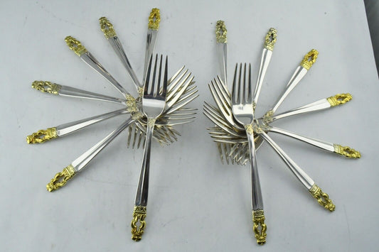 14pc. Hispana-Sovereign "Gold" by Gorham Sterling Solid 7 1/2" Dinner Forks 39oz