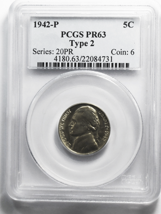 1942 5c Jefferson Proof Silver War Nickel Five Cents PCGS PR63 Type 2