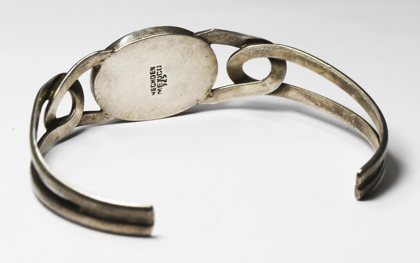 Sterling Mexico Black Onyx Split Cuff Interlocking Cuff Bracelet 7.25" Wrist