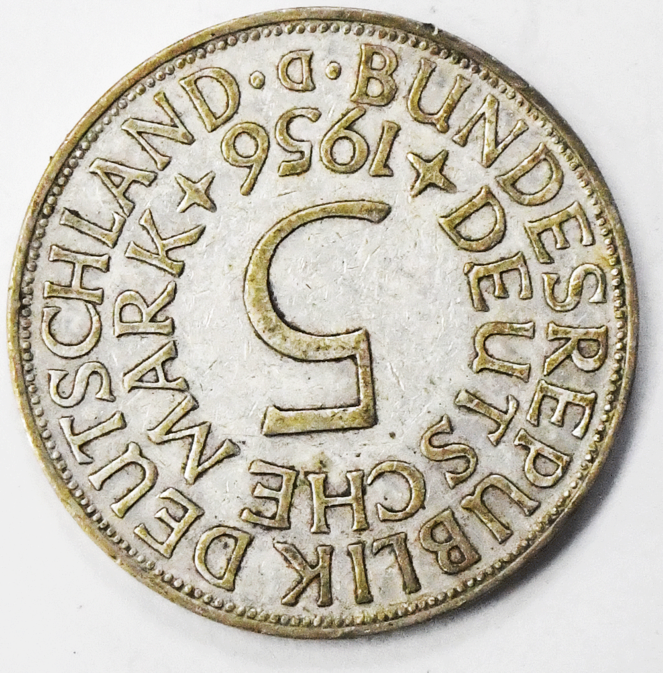 1956 D Germany Federal Republic 5 Five Mark Silver Coin KM# 112.1