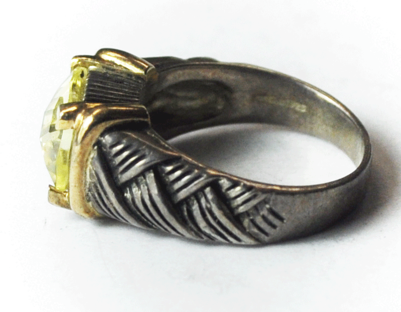Sterling Silver 14k Prasiolite Basket Weave Edge Rings 11mm Size 9