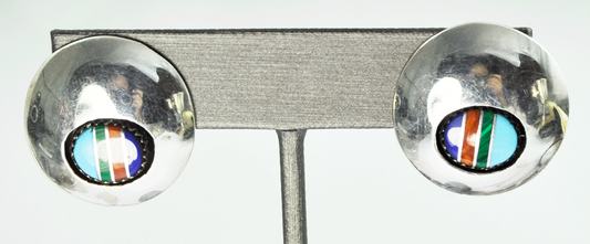 Sterling Silver Carolyn Pollack Shadow Box Inlay Round Stud Earrings 24mm