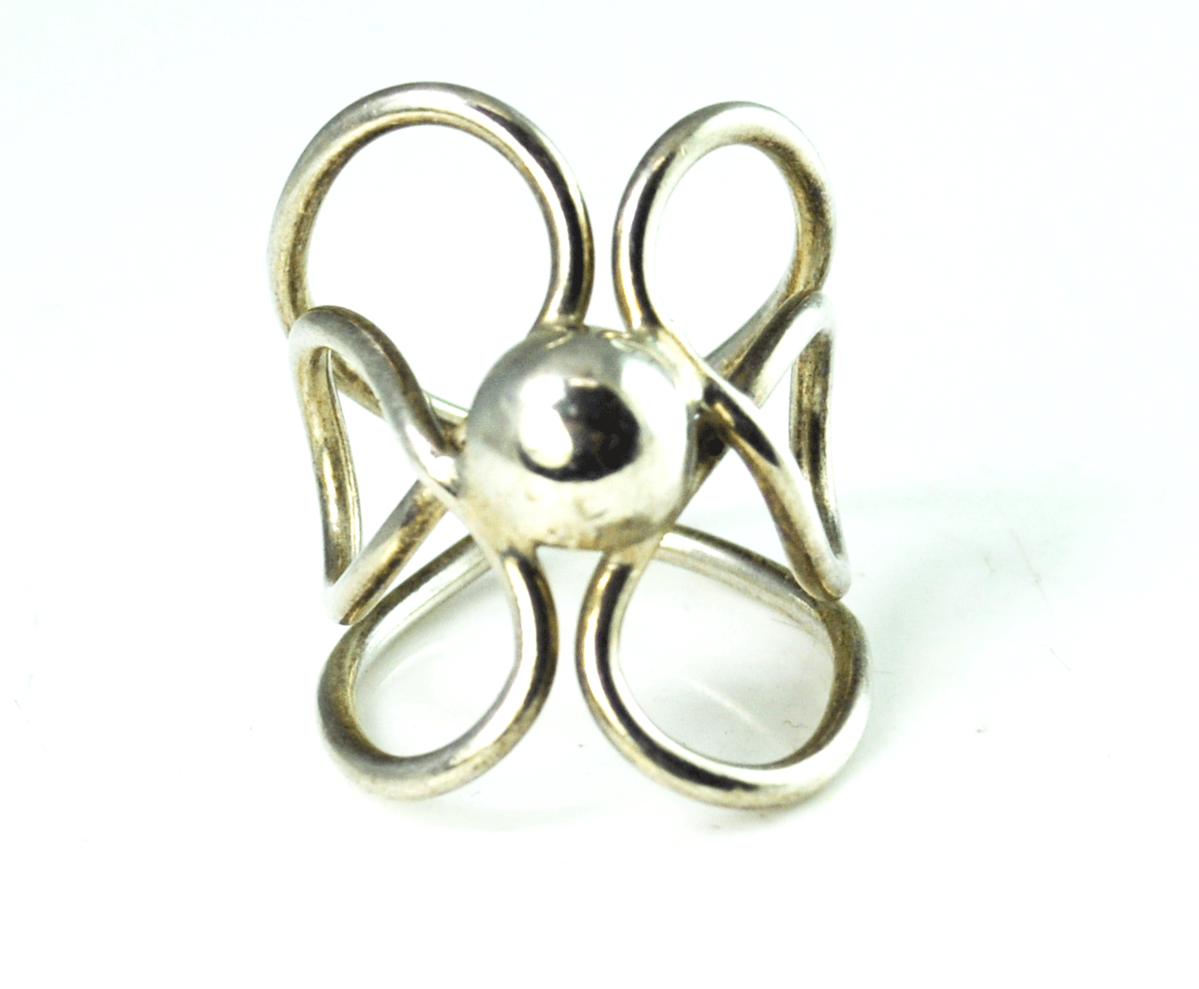 Sterling Wire Butterfly Filigree Twist Dot Round Center Ring 27mm Size 7.5