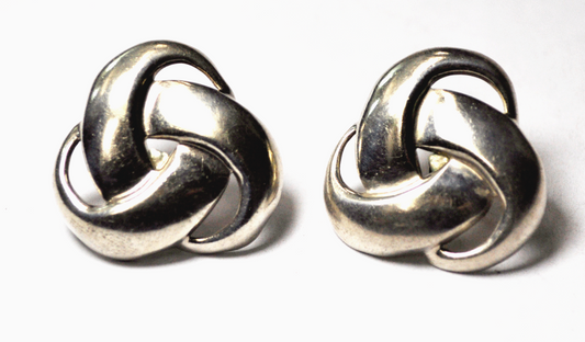 Sterling Silver Pin Wheel Large Locking Ribbon Earrings Pierced 32mm Heavy