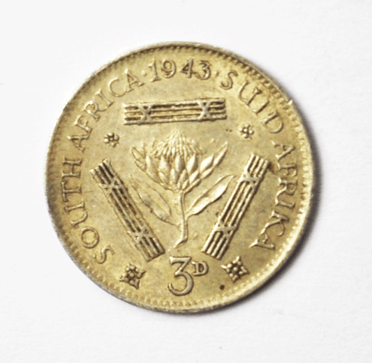 1943 South Africa Silver 3 Three Pence KM# 26