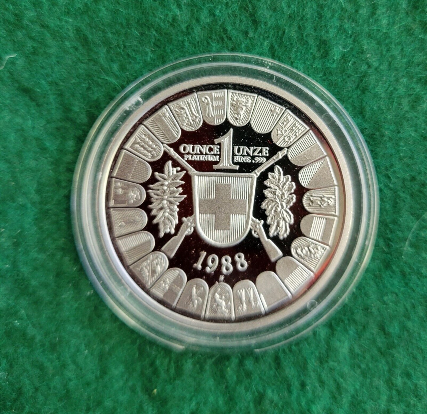 1988 1oz Platinum Proof Switzerland Shooting  Taler .999 Fine Vintage Coin