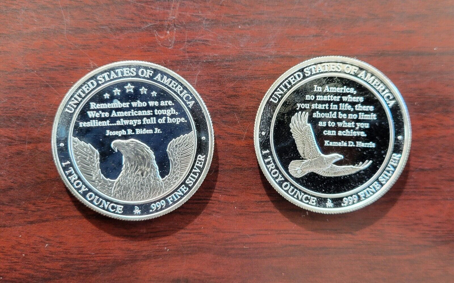 (2) .999 Fine Silver Joe Biden  & Kamala Harris 2021 Round Danbury Mint 1oz Each