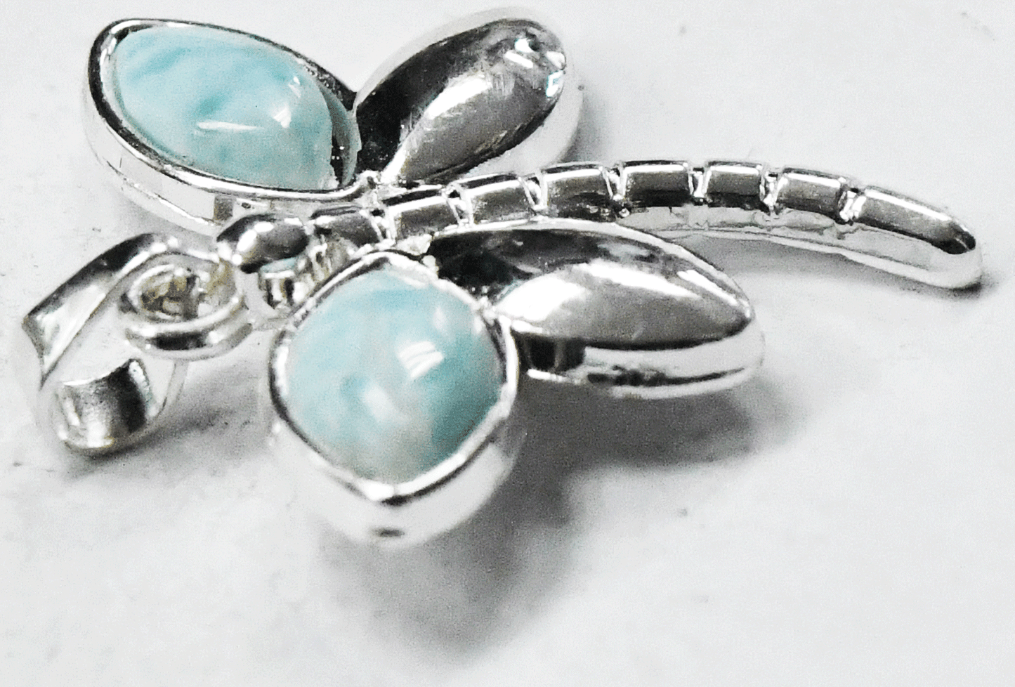 Sterling Silver Larimar Blue Dragonfly Butterfly Bug Pendant 35mm x 32mm