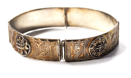 Sterling Silver Joymex Aztec Diamond Cut Bracalet 14mm 6-1/2"