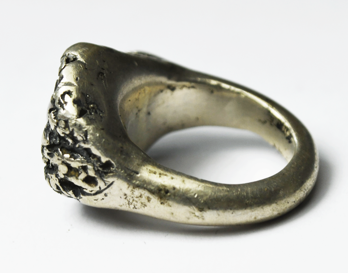 Sterling Silver Heavy Sand Cast Apricot Agate Brutalist Ring 17mm Size 4-1/2