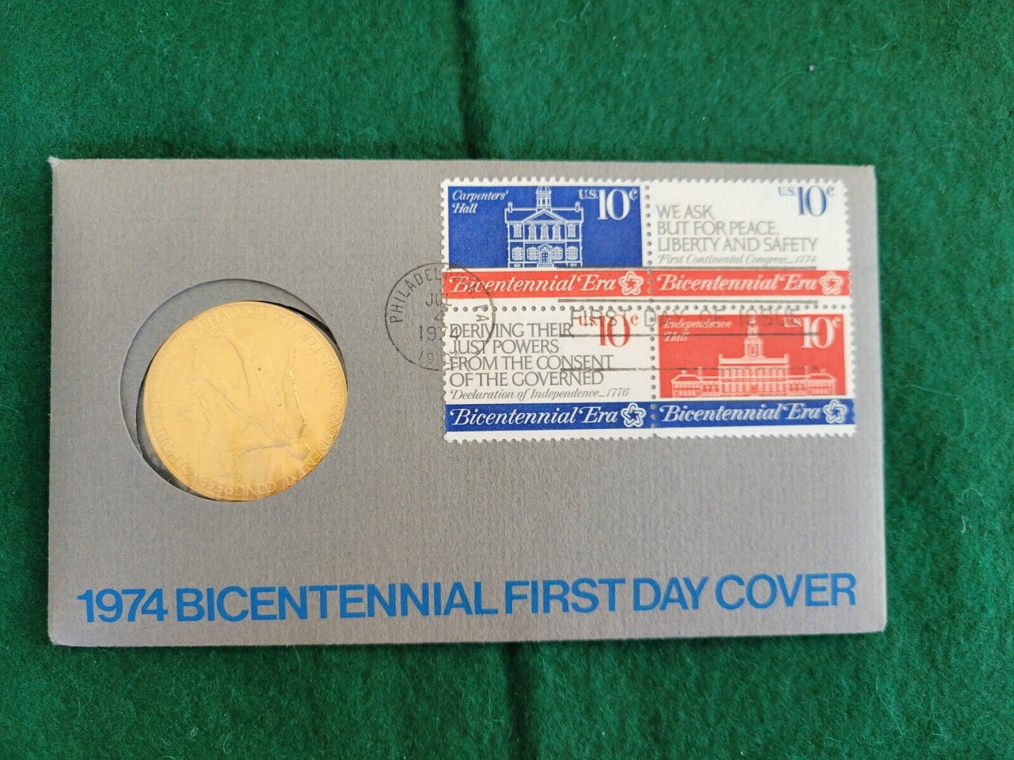 1974 Bicentennial First Day Cover Commemorative Medal Coin & Stamps John Adams