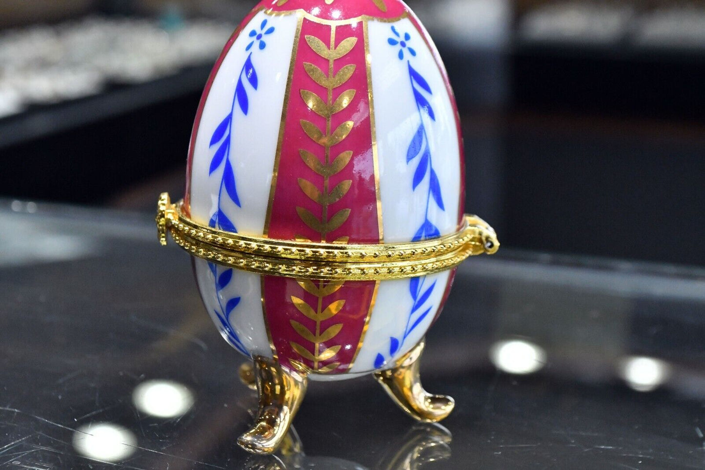 Classic Collectable Porcelain Hand Painted Egg Jewelry Box with Original Box