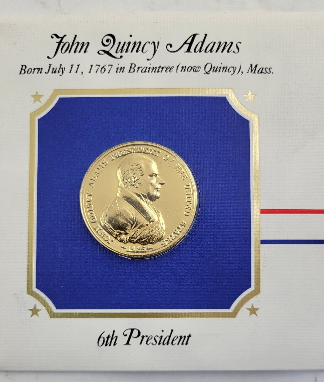 John Q Adams Presidential Covers Medal Postal Commemorative Society Gold Plated