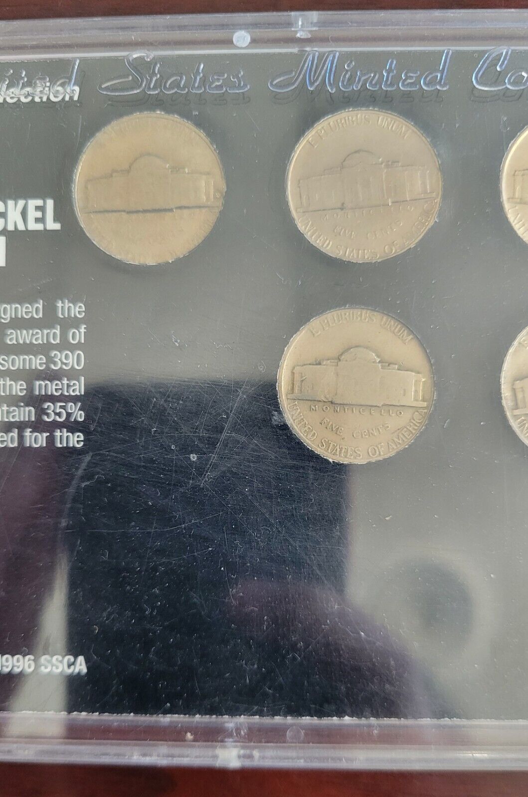 1996 Oval Office Collection 8 PC Jefferson Nickel Coin Set w Display Case SSCA