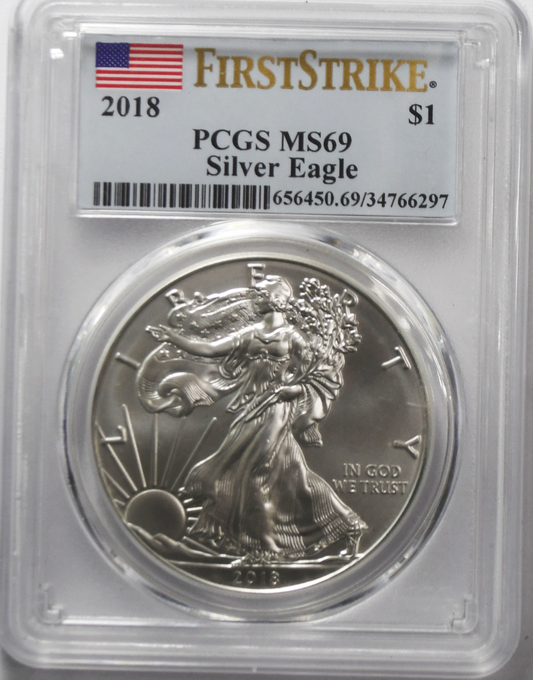 2018 $1 American Silver Eagle .999 Fine Silver One Ounce PCGS MS69