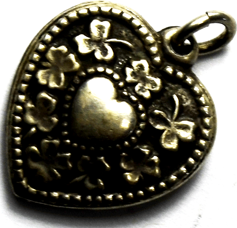 Sterling Vintage Walter Lampl Good Luck 3 Leaf Puffy Heart Charm 18mm x 16mm