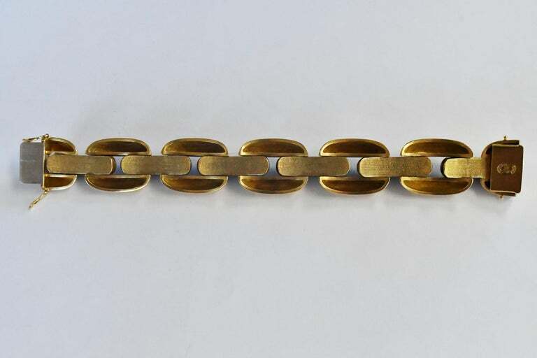 Vintage Louis Fiessler 18k YG Carved Tigers Eye Link Bracelet Germany 22mm