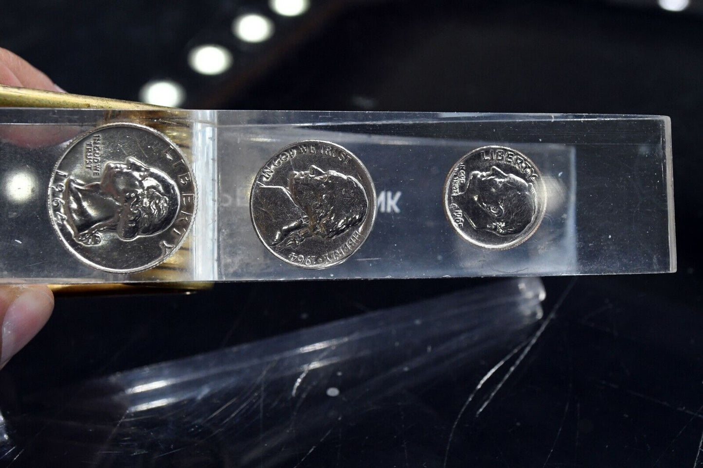 1960's Giant Clothesline Pin Paperweight The Peoples Bank 6 1/4" Silver Quarter