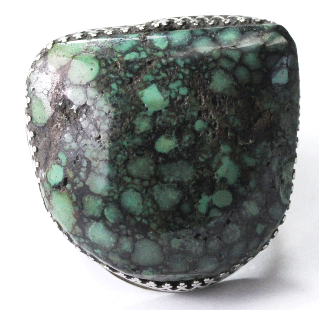 Vintage Sterling 33mm x 32mm Large Green Turquoise Ring Handcrafted Size 10