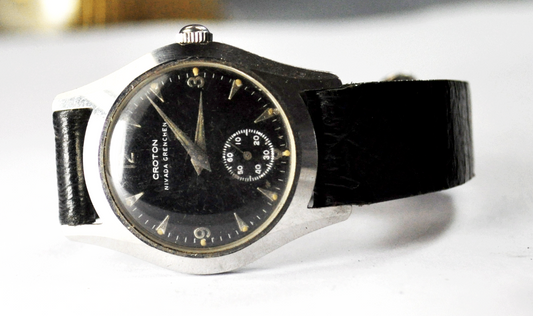 Vintage Croton Nivada Grenchen N14 C2511 Sportsman Black Dial 32mm Wristwatch