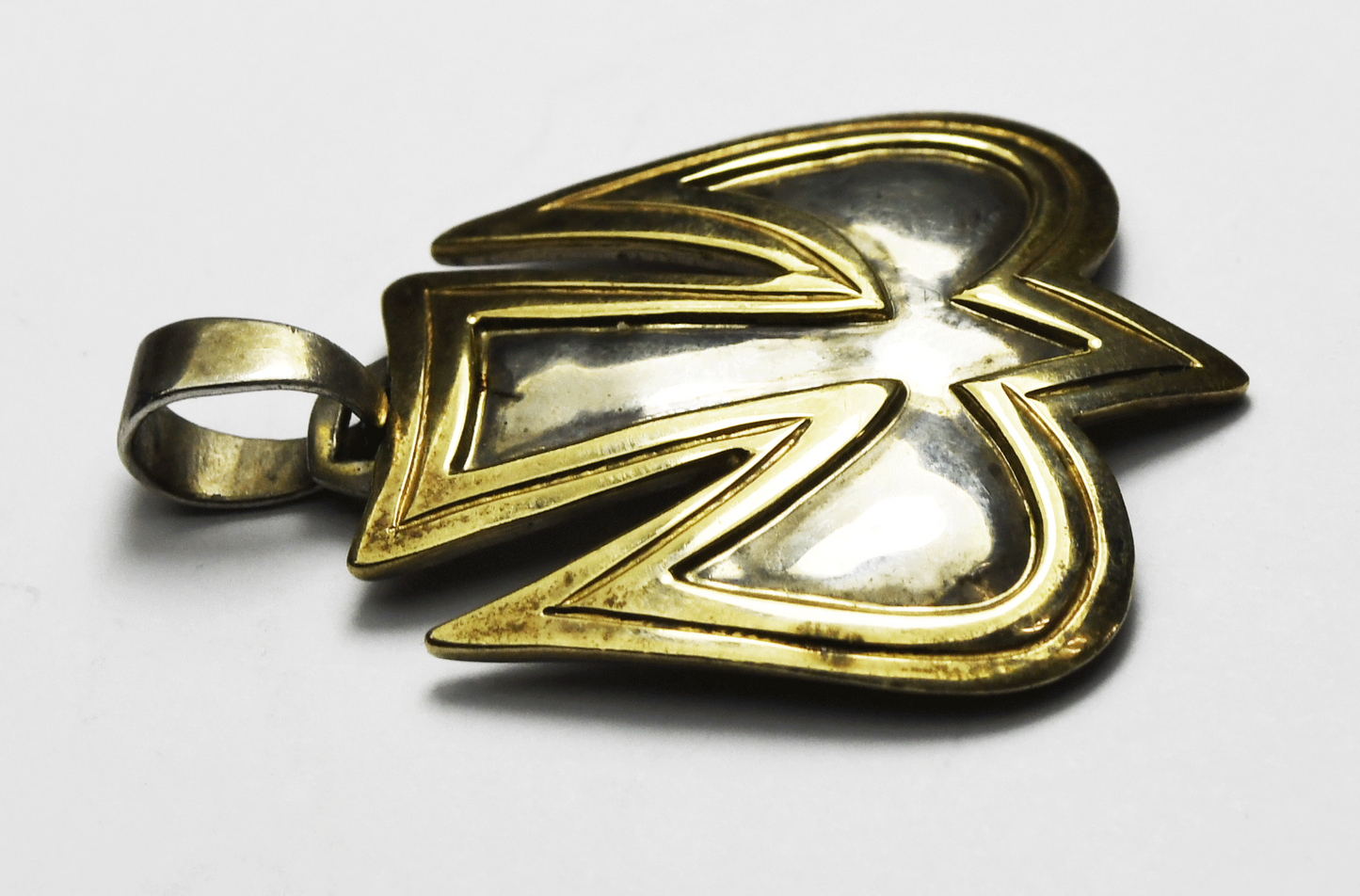 Sterling Silver JC 14k Two Tone Dove Hammered Pendant 42mm x 30mm