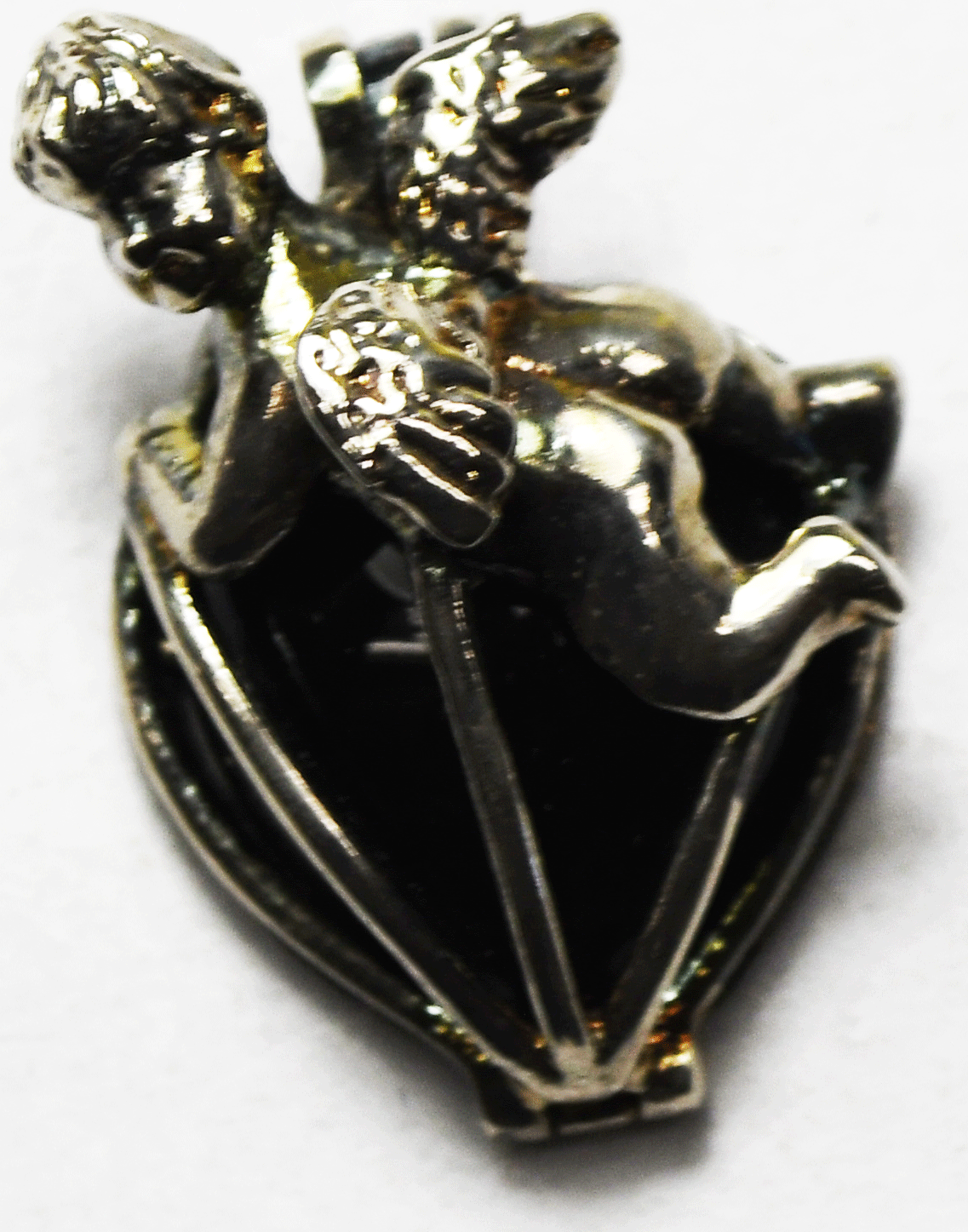 Sterling Silver Black Onyx Heart Cherub Openable Pendant 26mm x 18mm