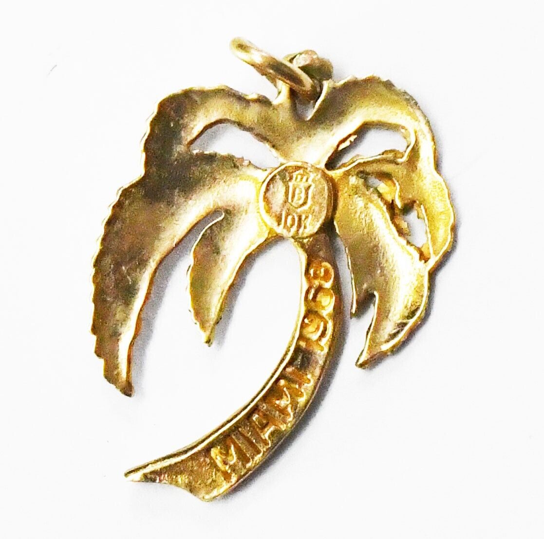 10k Yellow Gold 1968 Miami Palm Tree Textured Charm Pendant 25mm x 18mm