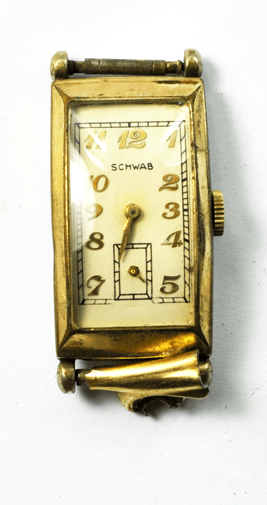 Vintage Men's LA Schwab 17 Jewels Swiss Elongated Curved Case 19mm Wristwatch
