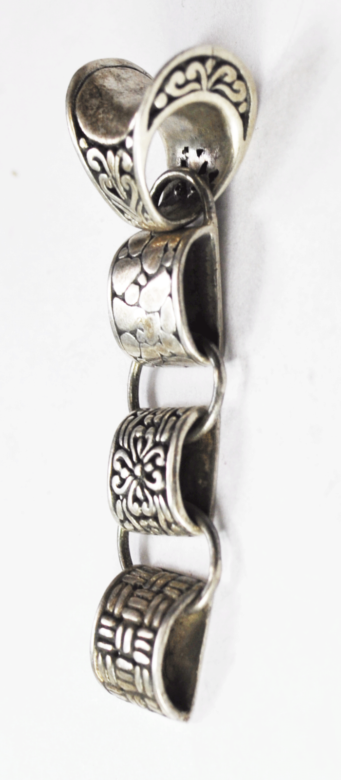 Sterling Silver Etched Dangle 3 Link Pendant 2" x 13mm Large Bale