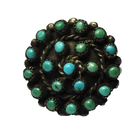 Sterling Silver Turquoise 20 Small Dot Cluster Round  Ring 21mm Size 5