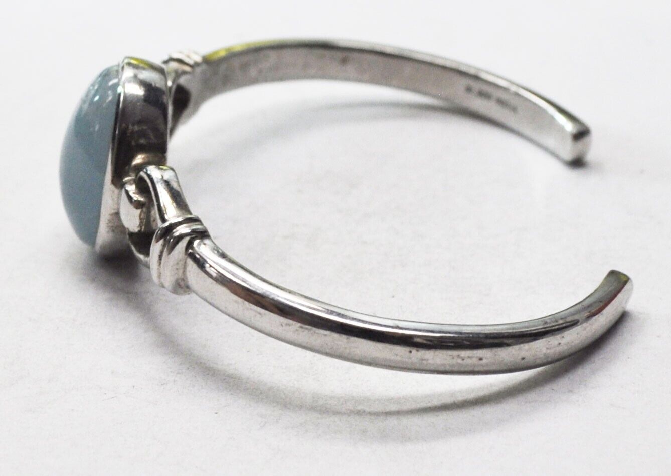 Sterling Silver Blue Oval Quartz Cuff Bracelet 21mm 7" Wrist