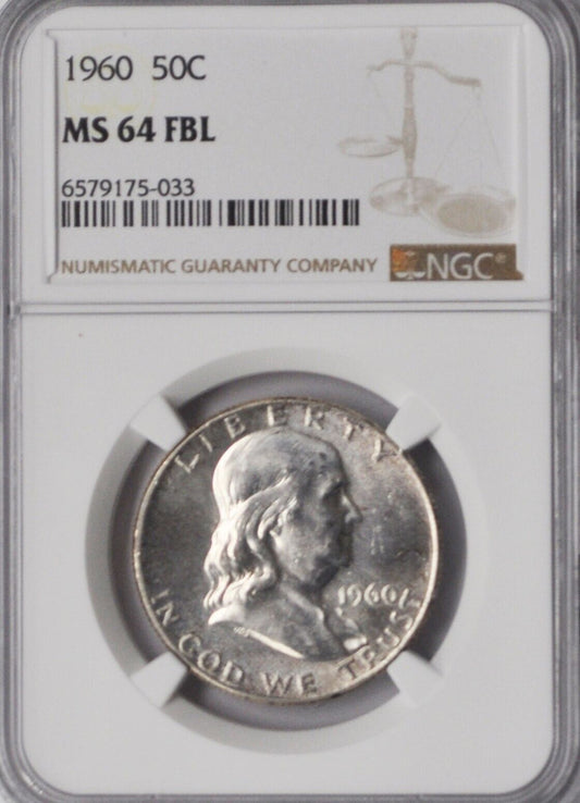 1960 50c Franklin Silver Half Dollar Fifty Cents NGC MS64 FBL Philadelphia