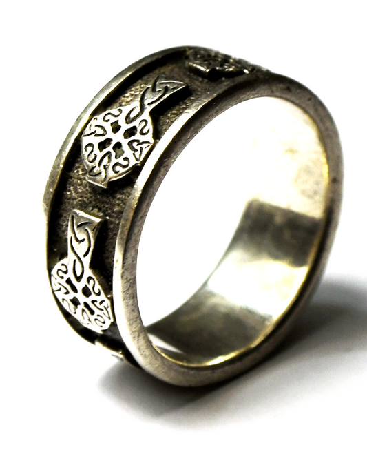 Sterling Silver Peter Stone Eternity Cross Ring 8.5mm Band Size 10.5