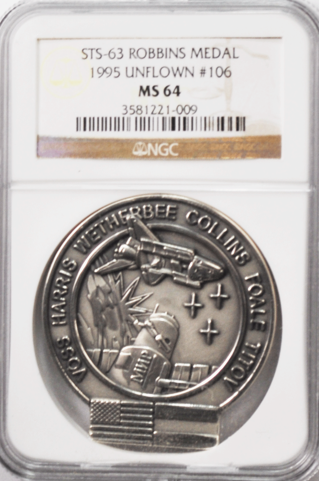 1995 STS-63 Robbins Space Silver Medal Unflown #106 NGC MS64 Near Mir